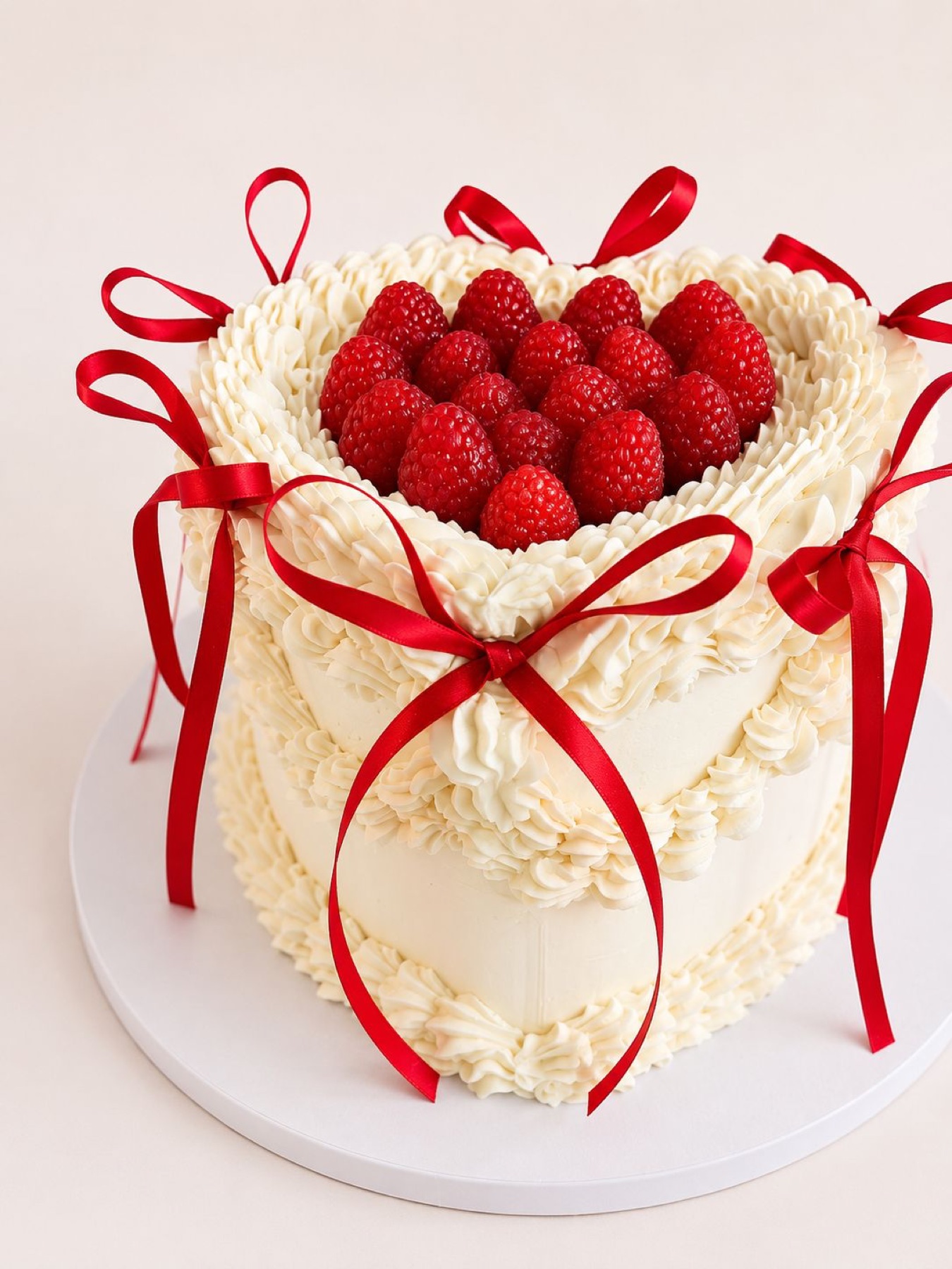 Raspberry vintage cake with red ribbon bows
