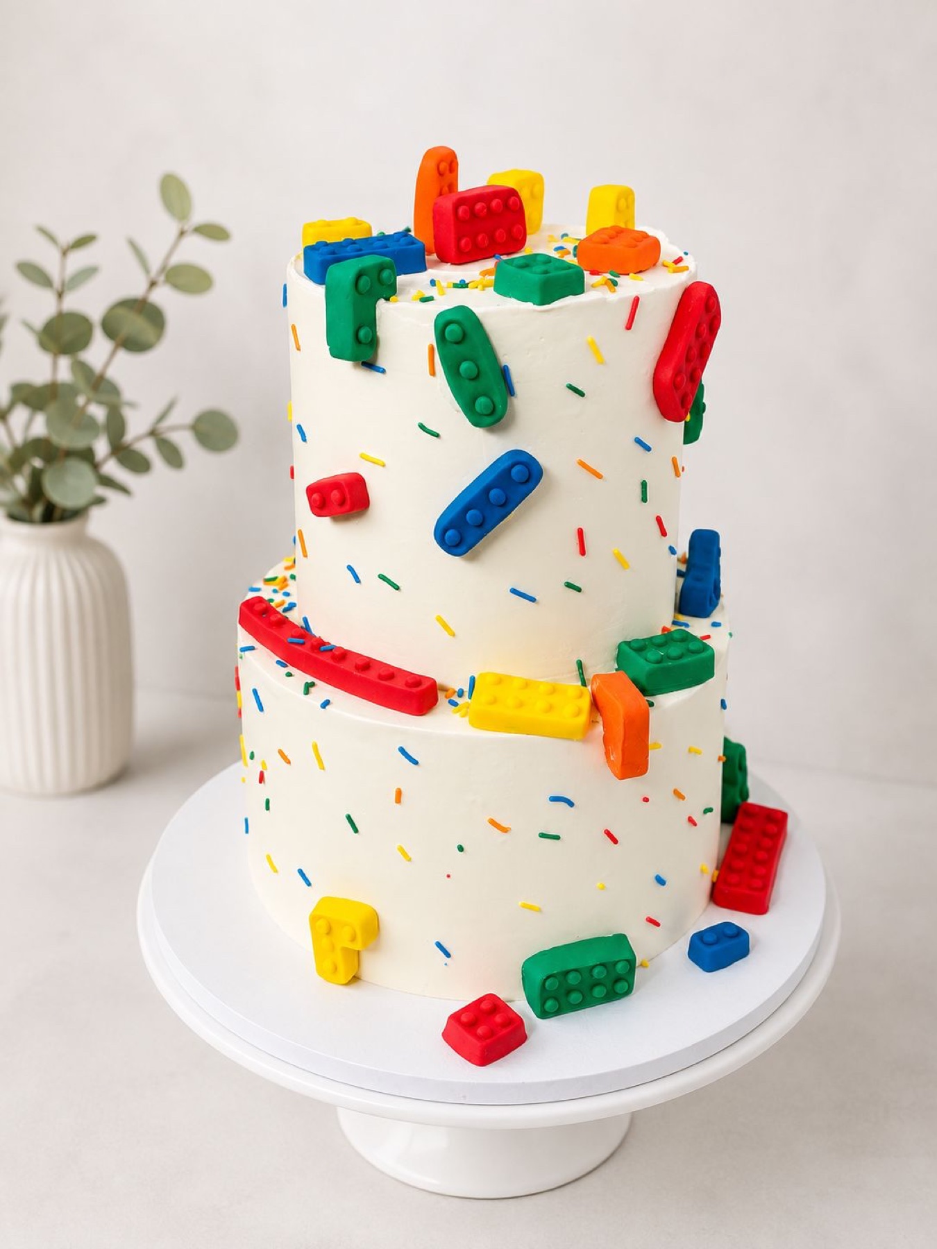 Two-tier colorful block themed cake