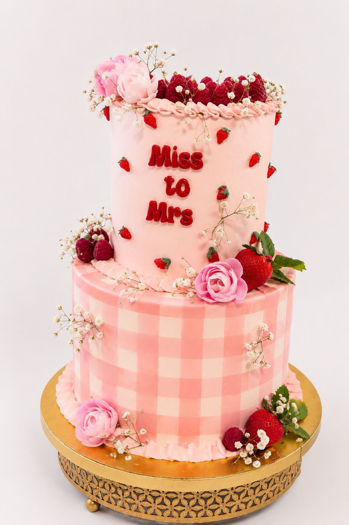 Pink strawberry themed custom cake