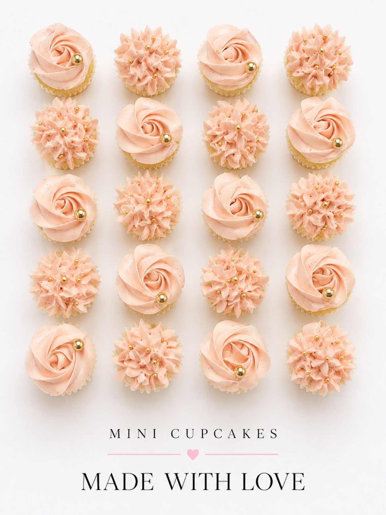 Mini peach cupcakes with gold pearls