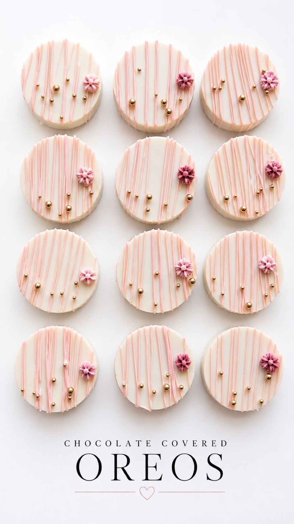 Chocolate covered Oreos with pink drizzle
