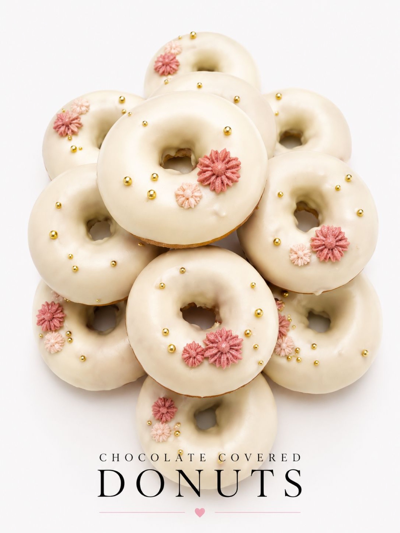 White chocolate donuts with floral decorations